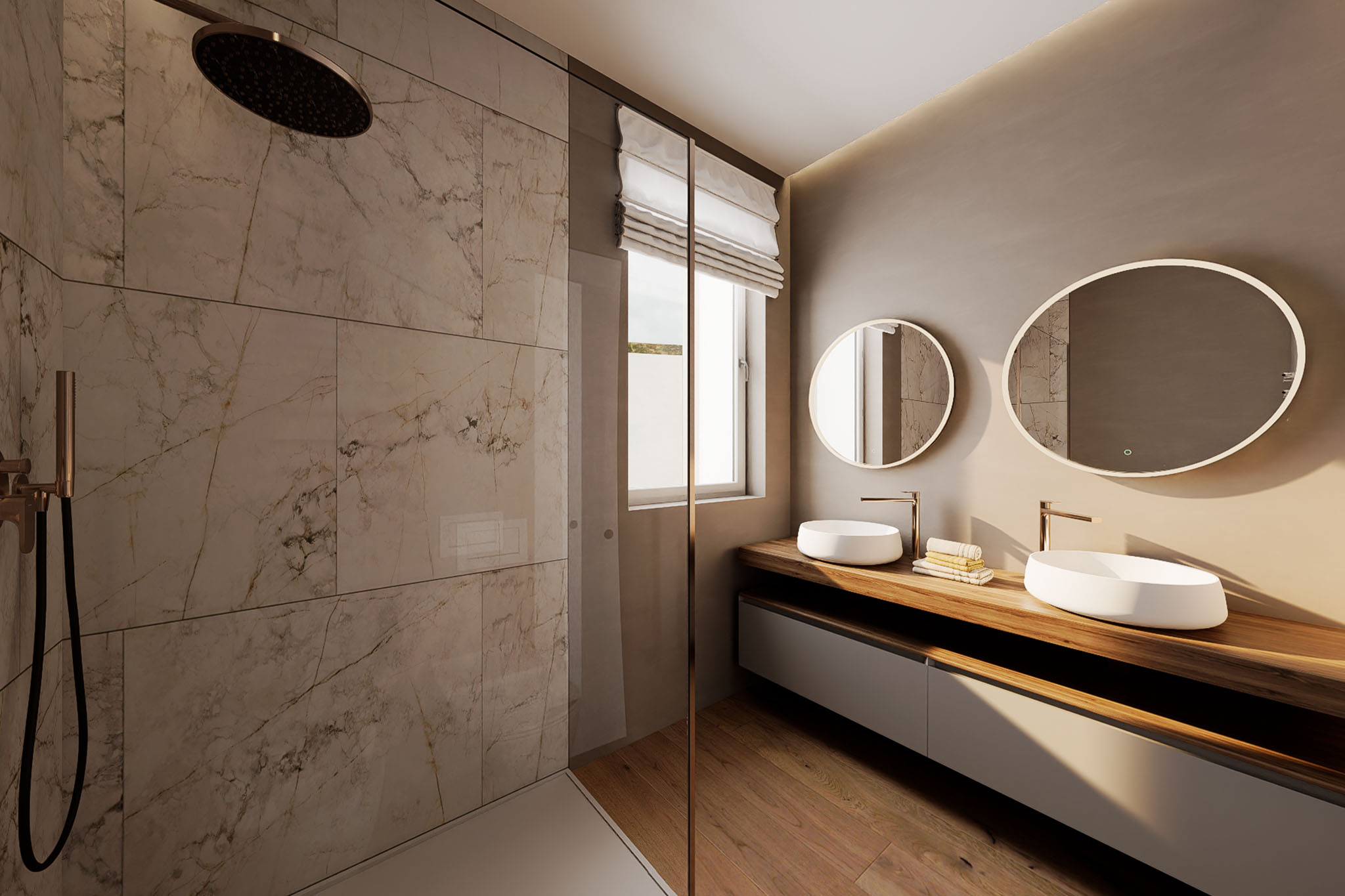 Attico Novara Veveri – Bagno della zona notte con doppio lavabo