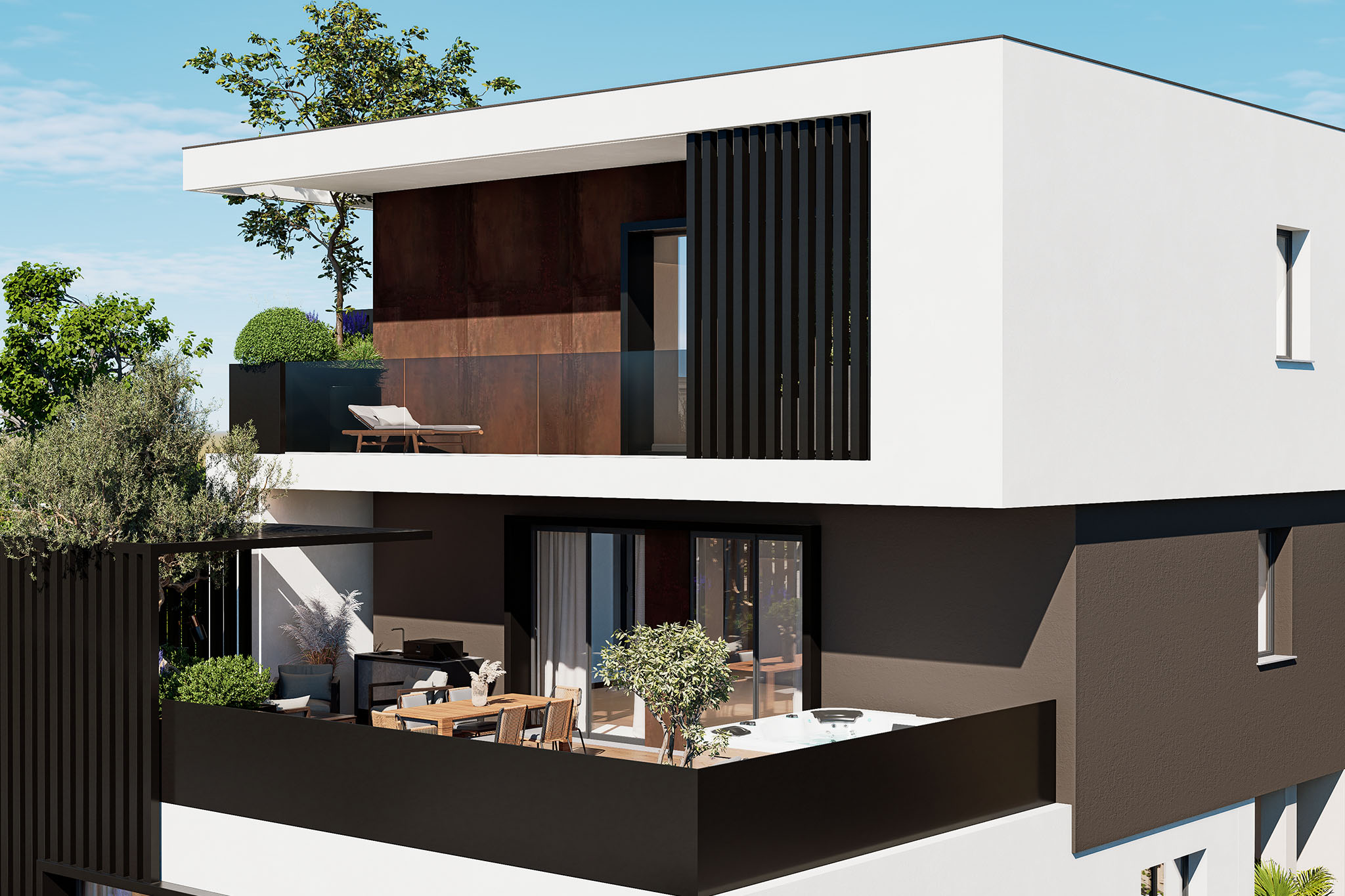 Attico Novara Veveri – Facciata con terrazzo e balcone