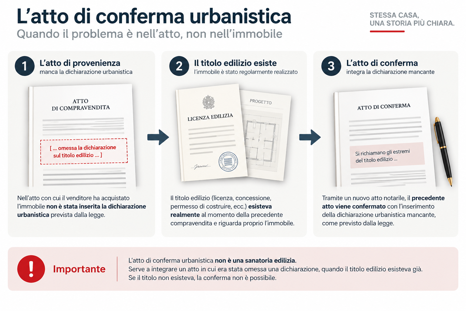 L’atto di conferma urbanistica in tre passaggi: dichiarazione omessa nell’atto di provenienza, titolo edilizio esistente, nuovo atto notarile che integra la dichiarazione mancante